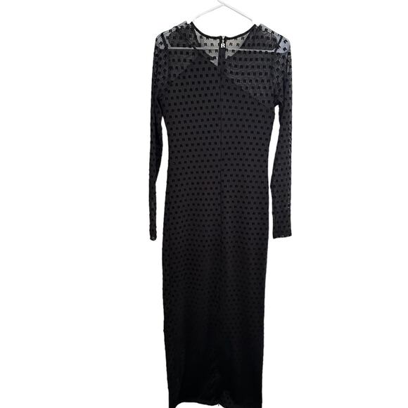 Rotate Isadora Black Flocked Monogram Sheer Long Sleeve Maxi Dress Size 6 - Picture 3 of 8